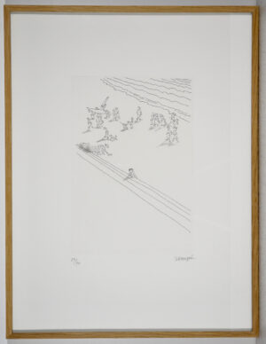 Gravure "Le petit garçon au bord de la mer" par Sempé