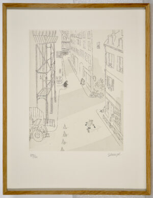 Gravure "Rollers à Paris" par Sempé